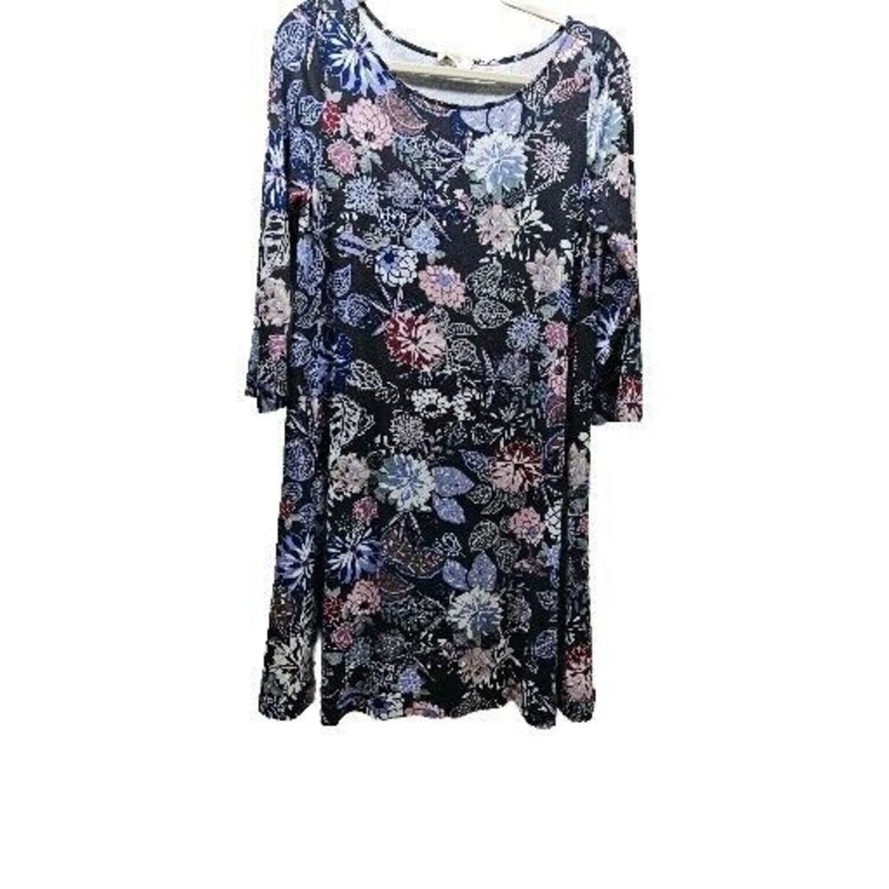 Loft Womens Black Purple Pink Floral 3/4 Sleeve Dress Small